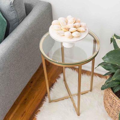 China Modern Style Gold Stainless Steel Frame Tempered glass top Coffee Table Side  table End table for sale