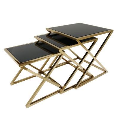 China Modern Style 3 pieces Stainless Steel Frame tempered glass top Corner table End table Bed side table for sale