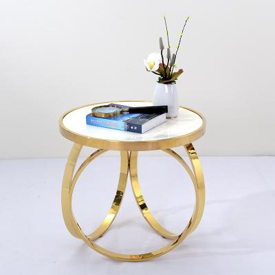 China Unique design stanieless steel frame marble top end table round side table for living room for sale