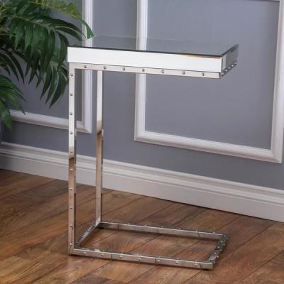 China Modern mirrored side table stanieless steel computer mobile desk glass top corner table for sale