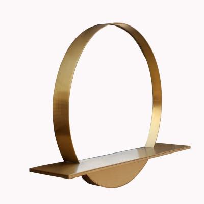 China Hot Selling Round Mirror Gold Stainless Steel Mirror With Shelf for Home Hotel for sale