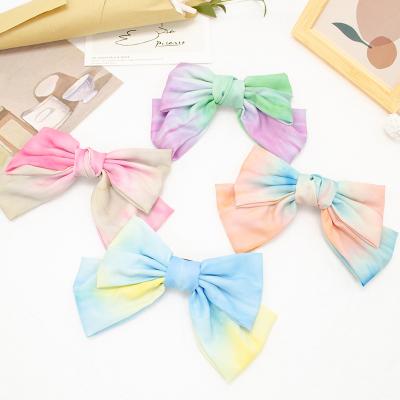 China Fashion Custom Wholesale Women Clips Dye Hair Clip Gradient Color Girl Bow Spring Hairpin Hair Clips Barrettes Clips for sale