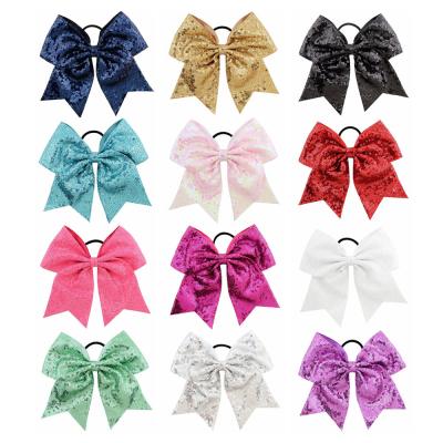 China Daily Hot Selling 8 Inch JOJO Swallow Tail Bow-knot Elastic Hair Band Elastic Colorful Glitter Hair Band For Kids for sale