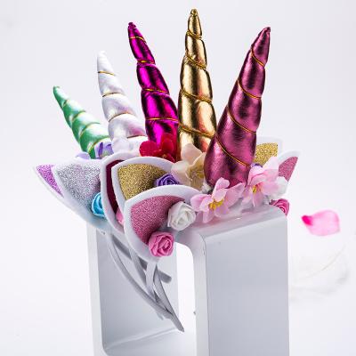 China Hot Sale Cartoon Kids Girl Unicorn Festival Headdress Handmade Children's Birthday Gift Flower Headband for sale