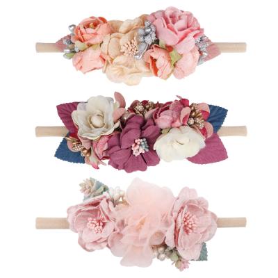 China 4.5Inch Toddler Elastic Floral Hair Accessories Newborn Girls Hair Flower Fashion Baby Soft Nylon Headbands for sale