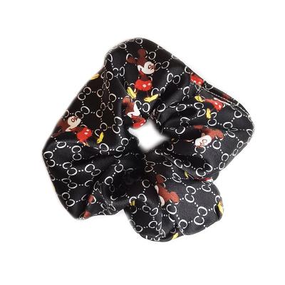 China Simple Korean Hot Selling Cartoon Printing Mickey Mouse Scrunchies 10cm Handmade Cloth Hair Rope For Girls Headband for sale