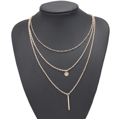 China Hot Sale European and American Style Sequin Metal Strip Copper Bead Chain 3 PCs Alloy Necklace Fashion Women Accessories Necklace for sale