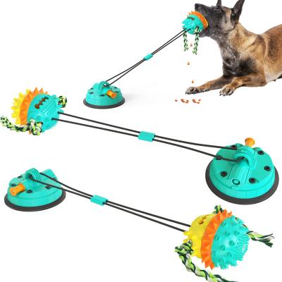 China Stocked 2022 New Design Super Vacuum Suction Cup Pet Pull Rope Toy Pet Food Leakage Doggy Chew Balls for sale