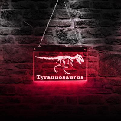 China Modern Rectangle Rex Wall Hanging Lighting Skeleton Novelty Tyrannosaurus Acrylic Electronic Neon Signs for sale