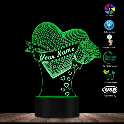 China 2021 Modern Hot Selling Heart Rose 3D Loving Night Light For Boyfriend Girlfriend Gift for sale