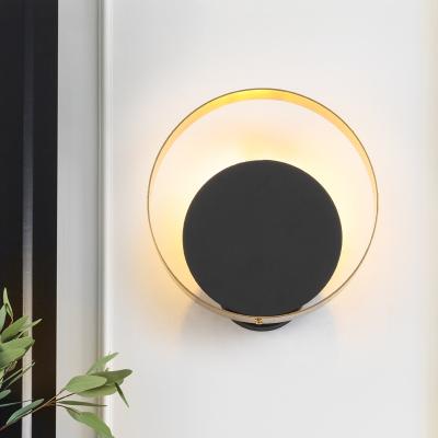 China Modern Light Luxury Black and Gold Round Wall Lights European Bedroom Bedside Decorative Hanging Wall Lamps for sale