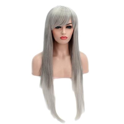 China Gray Color Long Straight Cheap Fashion Heat Resistant Long Straight Synthetic Hair Light Wig For Women for sale