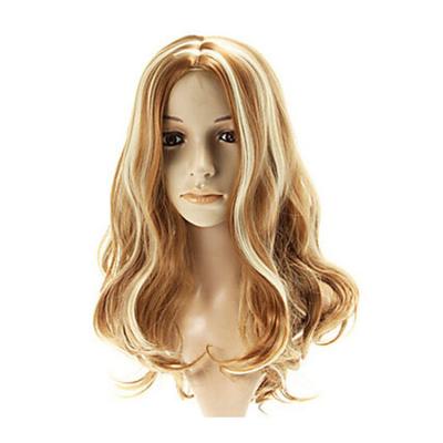 China Fabulous Libertine Blonde Mix Skin Top Curl Layered Ladies Wig Wavy Long Layered Wig for sale