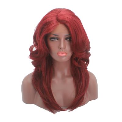 China Burgundy LOOP High Temperature Fiber Machine Made Middle Part Synthetic Lace Front Wigs With Baby Hair for sale