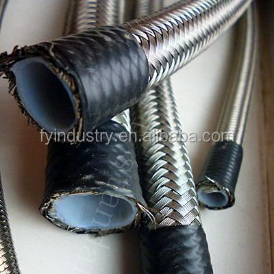 China Base Oil Fluids SAE 100R14 Hydraulic Stainless Steel PTFE High Temperature Braided Hose Supplier for sale