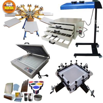 China Garment Shops 8 Color Manual Hand Silk Screen Multicolor Printing Machine Direct Clothes T-shirt Printing With Exposure Unit And Flash Dryer for sale