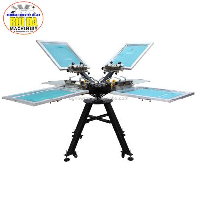 China Garment Shops Aluminum Color 4 Station Ruida Micro Recording 4 Screen Printing T-shirts Machine for sale