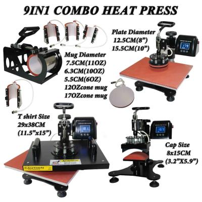 China SD09 Hotels CE Approved Manual Sublimation 9 in 1 Combo T Shirt Heat Press Machine Heat Transfer Machine for sale