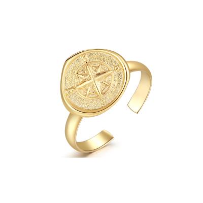 China TRENDY Classic 18k Gold Silver Compass Shape Open Ring 925 Adjustable Ring for sale