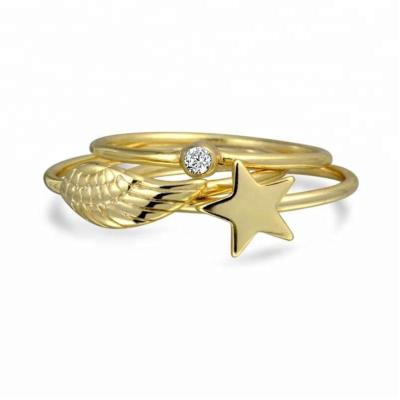 China Made With 925 Latest Silver Gold Ring Designs, Wing Diamond Star Midi Stackable Ring Set For Women for sale