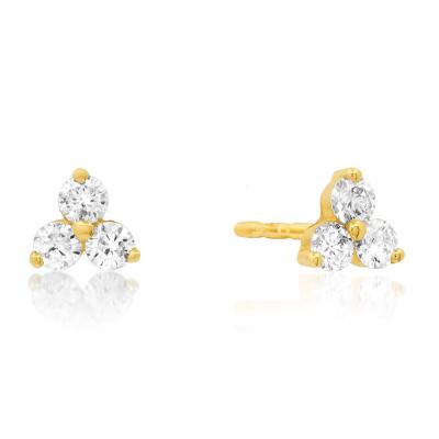 China FASHIONABLE Wholesale 925 Gemnel 14kt Gold Silver Vermeil 3 Diamonds Stud Earring Women for sale