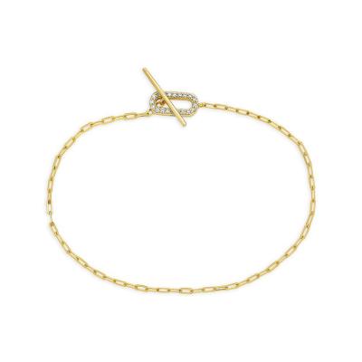 China CLASSICS Gemnel 925 Sterling Silver Gold Vermeil CZ Paperclip Link Chain Bracelet with Toggle Clasp for sale