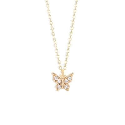 China Made with 925 Sterling Silver Gemnel Rhinestone 18k Sterling Silver Gold Plated Butterfly Chains Initial Charm Necklace Iced Out Pendant Choker for Girls Jewelry for sale