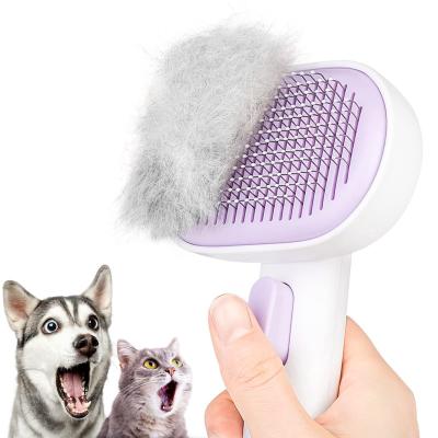 China New Trends Stocked Cat Dog Grooming Brush Automatic Self Cleaning Pet Hair Remover Comb for sale