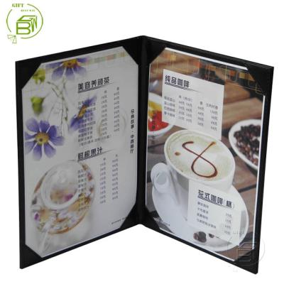 China Wholesale PU hot sale free sample menu cover for restaurant, clear PVC menu cover, 2 panel menu cover for sale