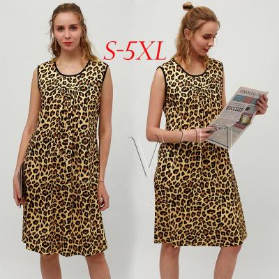 China 2021 Wholesale Home Breathable Pajamas Summer Leisure Leopard Print Ladies Sleeveless Tees Dresses Women's Nightgown for sale