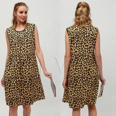 China Custom Breathable Sleeveless Leopard Print Casual Home Pajamas Dress For Women Women Home Wear Nightgown for sale