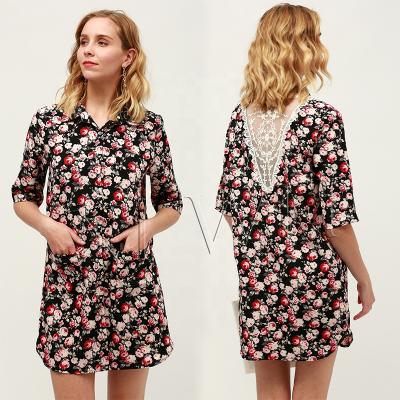 China 2021 Summer New Breathable Breathable Spring/Lapel Fashion Button Print Nightgown Lace Women's Plus Size Home Pajamas for sale