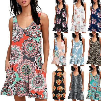 China Multi Pattern Breathable Breathable Printing Leopard Print Sleeveless Women's Summer Flower High Quality Suspender Plus Size Casual Dress for sale