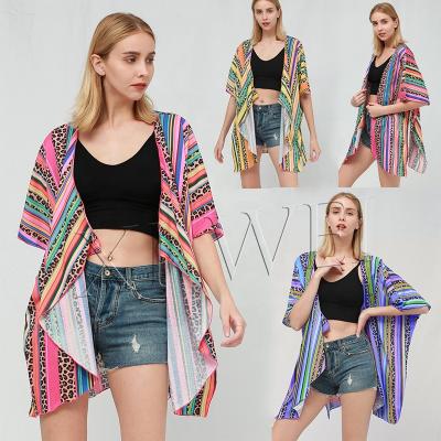 China Wholesale Portia Beach Women Print Plus Size Knitting Breathable Cardigan 2021 Summer Fashion Breathable Stripe for sale