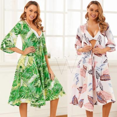 China 2021 Wholesale High Quality Breathable Chiffon Bohemian Floral Front Plate Print Beach Sun Summers Kimono Protectors for sale