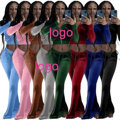 China QUICK DRY custom crop set designer long sleeve women winter long sleeve hoodie hoodie logo top trackers two pieces pants sets for sale