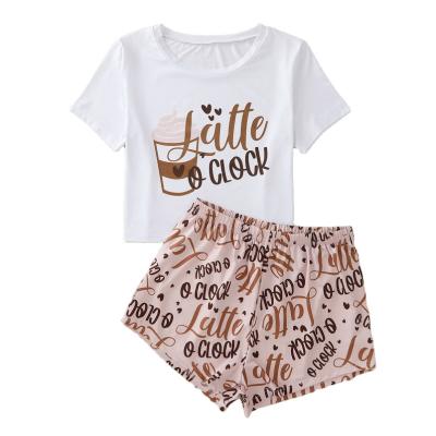 China QUICK DRY Custom Logo Coffe Pattern Pajamas Sets Cute 2022 Pajamas 2 Pcs Lounge Wear for sale