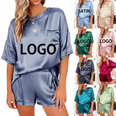 China Dropshipping Custom 11 Colors Satin Woman QUICK DRY Sleepwear Set Silk Short Sleeve Shorts Two Piece Pajamas Plus Size Pajamas for sale