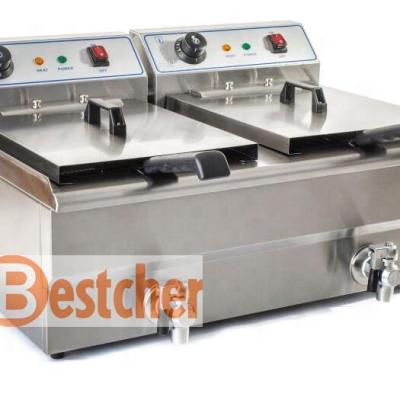 China 2-Tank 2-Basket BESTCHER ELECTRIC COMMERCIAL SUPPLY EQUIPMENT 10L+10L 3.5+3.5KW DEEP FRYER WITH TAP CE,ROHS,IEC,SAA for sale