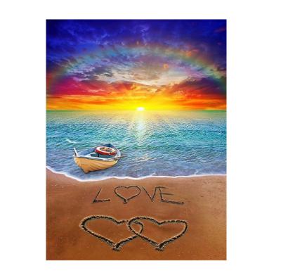 China Custom Impressionist 30x40cm Landscape Pretty Love By The Sea 3D Round Stones Diamond Painting For Adults for sale