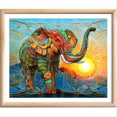 China Full Embroidery Diy Diamond Painting Acrylic Animal Wholesale Impressionist Rainbow Colored Elephant Drill for sale