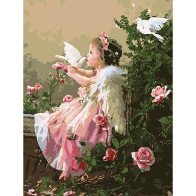 China Traditional Angel Girl And White Dove Holding A Bouquet Oil Painting Diy Figure Painting 40*50cm Painting By Numbers for sale