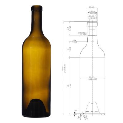 China Sink Current Antique Green Wine Glass Bottle Bordeaux Shape Wine Bottle 750ml for sale