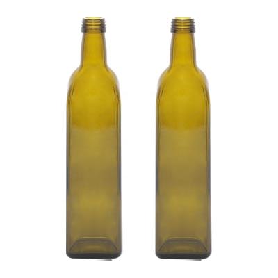 China Wholesale Antique Food Glass Bottle Green Square Olive Oil Bottle for sale