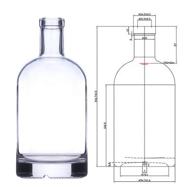 China New Design Customized Liquor Bottle Thick Base Rum Vodka Spirit Glass Bottle for sale