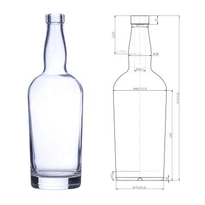 China Thick Base Custom Bar Liquor Bottle Rum Vodka Spirit Glass Top Clear Bottle for sale