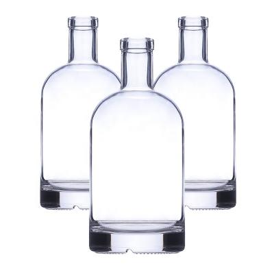 China High Quality Thick Flint 750ml Clear Base Liquor Bottle Juniper Vodka Round Bottle for sale