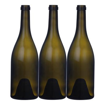 China Increase Hot Sale Antique Green Empty Wine Bottles 750ml Burgundy Glass Bottle for sale