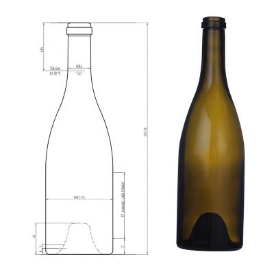 China Lift Up Glass Bottle 750ml Wholesale Antique Green Empty Burgundy Red Wine Bottle for sale