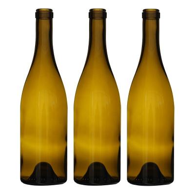 China Good Quantity Custom Cork Push Up Finished Wine Bottle 750ml Empty Glass Burgundy Bottle for sale